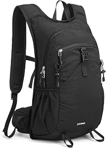 G4Free 20L Hiking Backpack with Waist Strap for Women Men, Lightweight Waterproof Daypack for Travel Camping Outdoor, Black