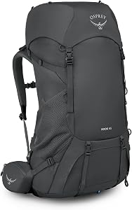 Osprey Rook 65L Men's Backpacking Backpack, Dark Charcoal/Silver Lining