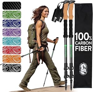 100% Carbon Fiber Trekking Poles by USA Brand - Ultra Strong Lightweight Collapsible Hikin