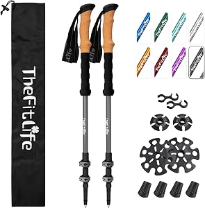 TheFitLife Trekking Poles - Lightweight 7075 Aluminum Hiking Sticks with Cork Grips, Adjus
