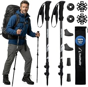 TrailBuddy 3K Carbon Fiber Hiking Poles - Collapsible Lightweight Trekking Poles for Hikin