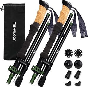 TREKOLOGY Trek-Z Cork Grip Trekking Poles – Lightweight Folding Hiking Poles, Adjustable H