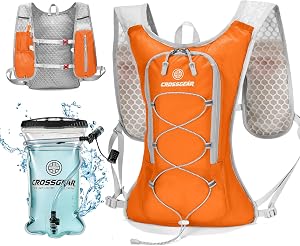 Lightweight Hydration Backpack with 1.5L TPU Water Bladder, CROSSGEAR Running Hydration Vest, Ultralight Hiking Backpack for Women Men, Running Water Daypack for Cycling Hiking Marathon