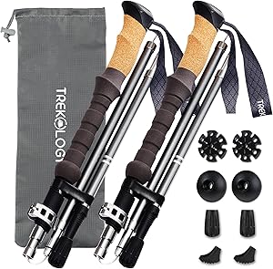 TREKOLOGY Trek-Z Cork Grip Trekking Poles – Lightweight Folding Hiking Poles, Adjustable H