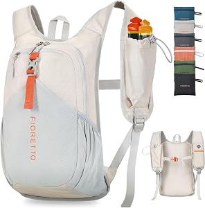 FIORETTO 15L Hiking Backpack for Men Women Lightweight Foldable Small Daypack for Travel Camping Outdoor, Beige